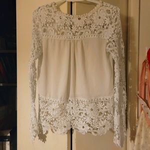 Sheer White Floral Trimmed Top